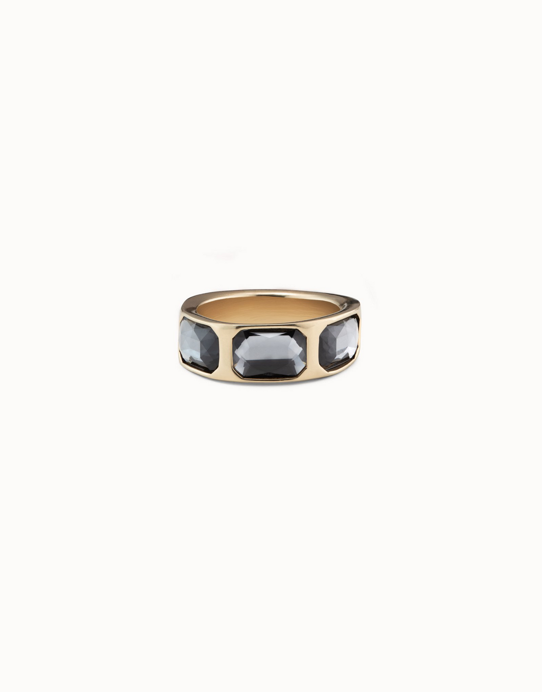 Uno de 50 - - 18K Gold Plated Dark Gray - Triple - "Guardian" Crystal Ring