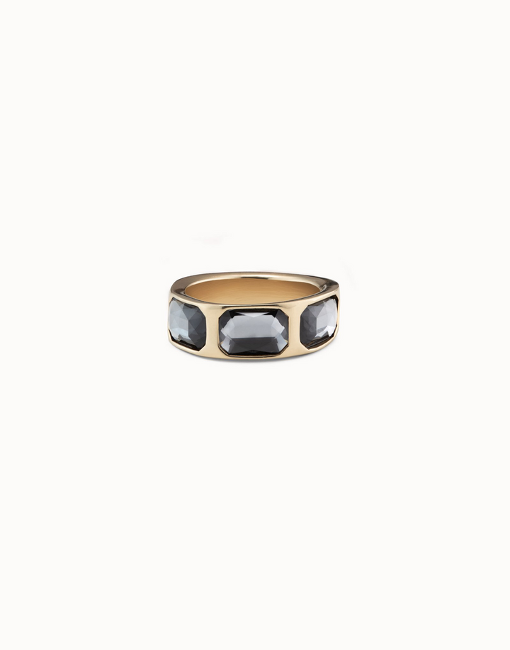 Uno de 50 - - 18K Gold Plated Dark Gray - Triple - "Guardian" Crystal Ring
