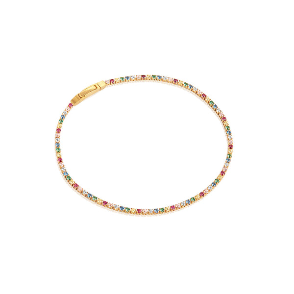 Sif Jakobs - Sterling Silver - 18K Gold Plated "Ellera" Multicolor Cubic Zirconia Tennis Bracelet (17cm / 6.7")