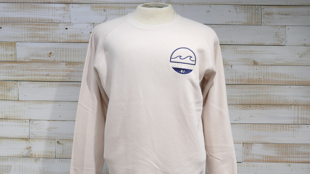 Long Sleeve Crew Neck Wave Patch Sweatshirt - Oatmeal