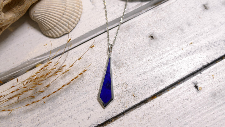 Sterling Silver - Silver Rhodium Lapis Necklace 18"