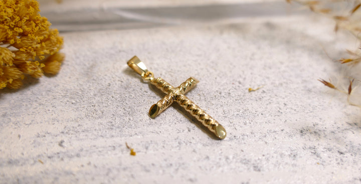 14k Yellow Gold Cross Twisted Pendant 4mm Bail (Chain not Included)