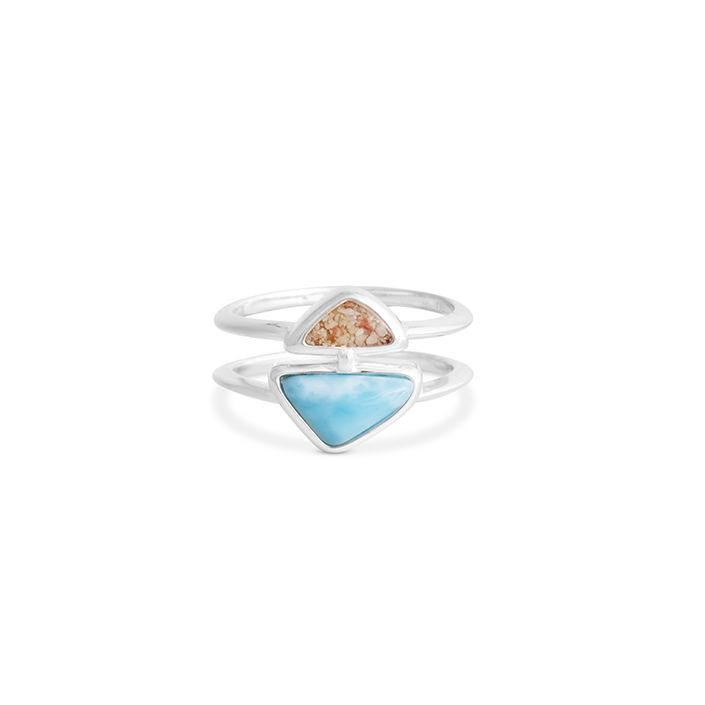 Dune - Sterling Silver - "Coastal Edge" Geometric Larimar Ocean City Beach Sand Ring (Size 7)