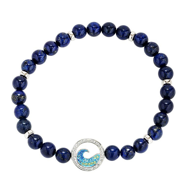 Ocean - Sterling Silver - Shanore Lapis Beaded Stretch Wave Bracelet