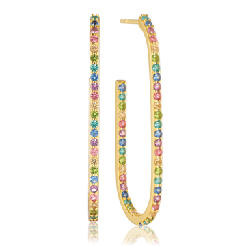 Sif Jakobs - Sterling Silver - 18K Gold Plated "Capizzi X-grande" Muilticolored Cubic Zirconia Hoop Earrings