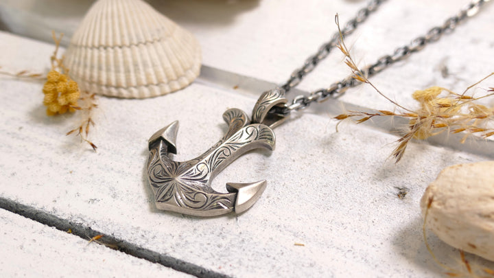 Sterling Silver - Silver Men's Anchor Necklace