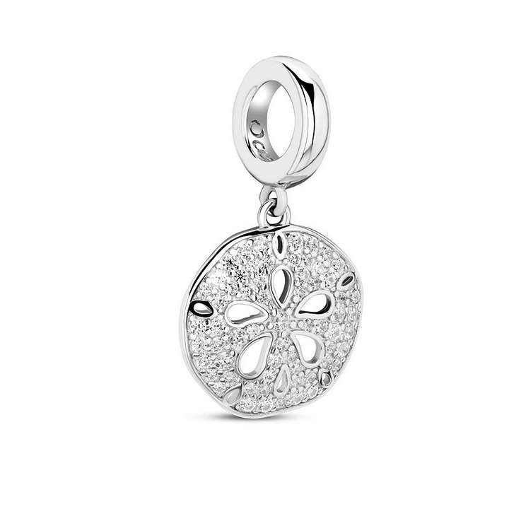 Ocean - Sterling Silver - Cubic Zirconia Sanddollar Dangle Charm