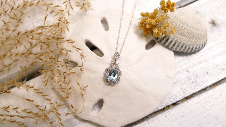 14k White Gold .19ct Aquamarine Pear Pendant