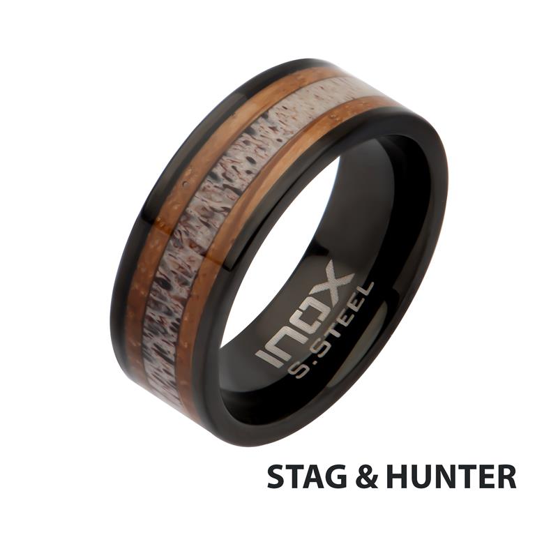 Black IP Stainless Steel Deer