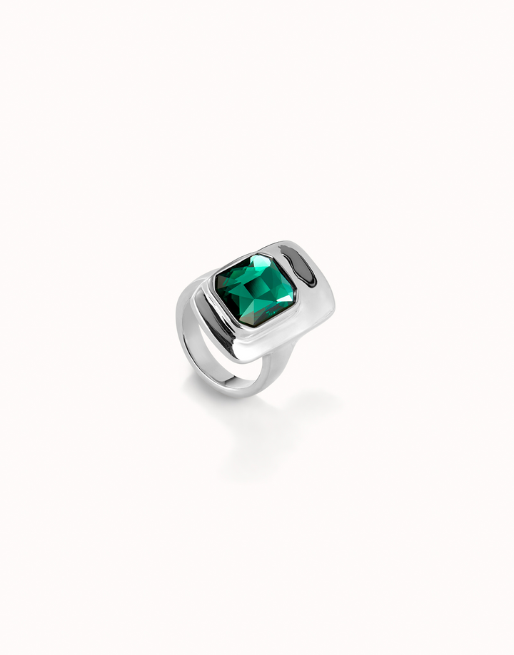 Uno de 50 - Sterling Silver - Silver Plated SER MAGNETICA Green Crystal Ring (Size 7.5 / 15)