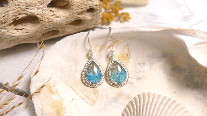 Dune - Sterling Silver - Roped Round Turquoise Gradient Ocean City Beach Sand Lever Back Earrings