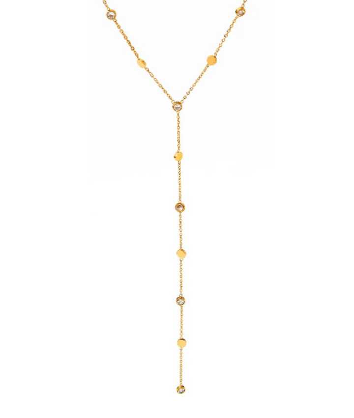 Adriana Pappas - Brass - 14K Gold Filled "Clear Gold Dust Lariat" Cubic Zirconia Necklace 16-19"