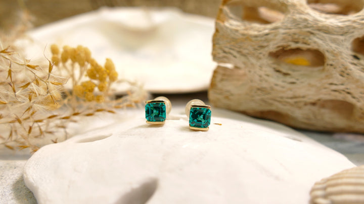 14k Yellow Gold Square 2.0ct Paraiba Tourmaline Stud Earrings