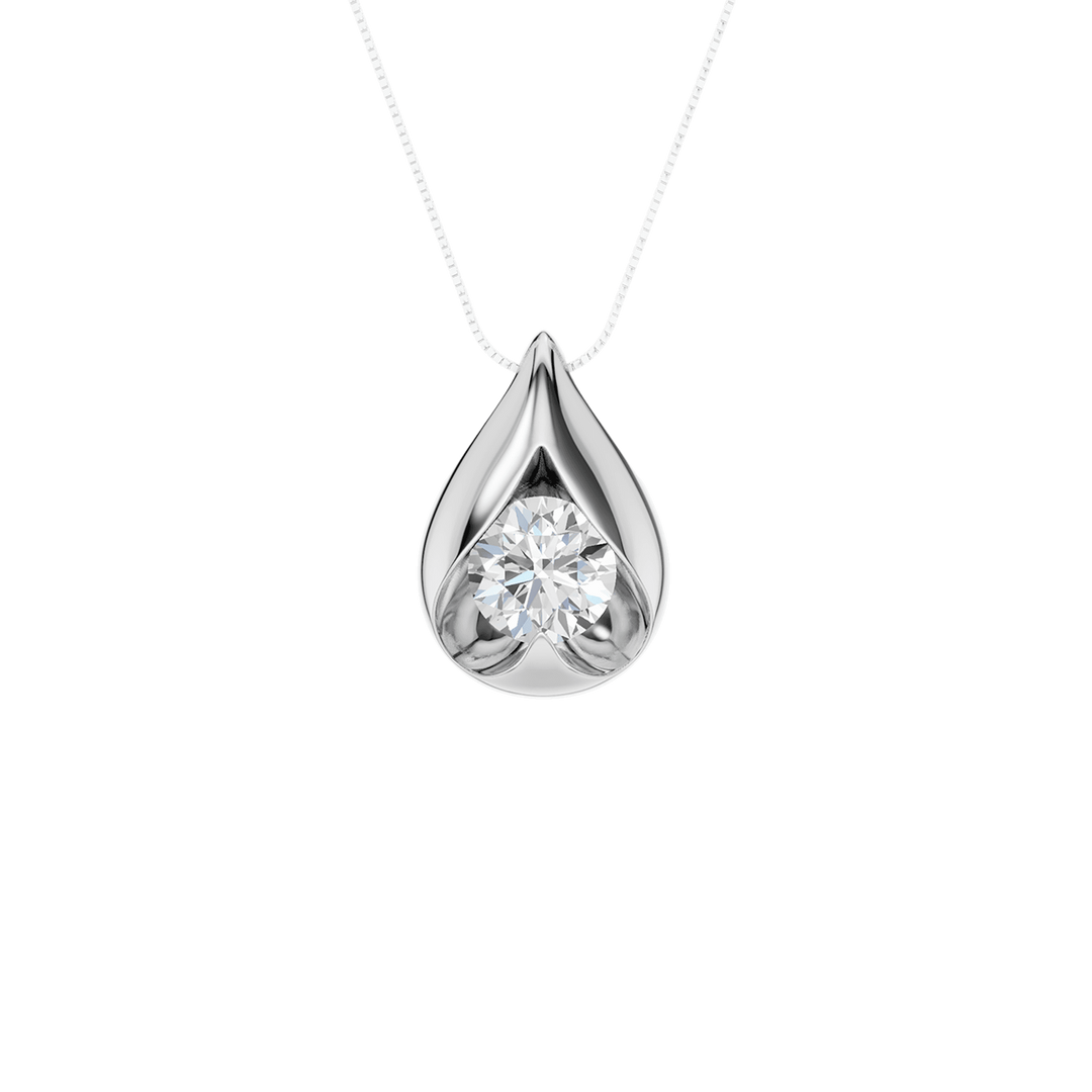 14k White Gold Lab Grown Diamond 1ctw - Boat Set Solitaire Necklace