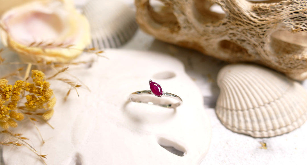 14k White Gold Ruby Stackable Sideways Marquise Ring (Size 7)