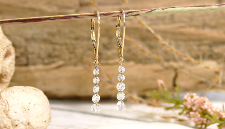 14k Yellow Gold 1 CTTW Lab Grown Diamond Dangle Lever Back Drilled Line Earrings