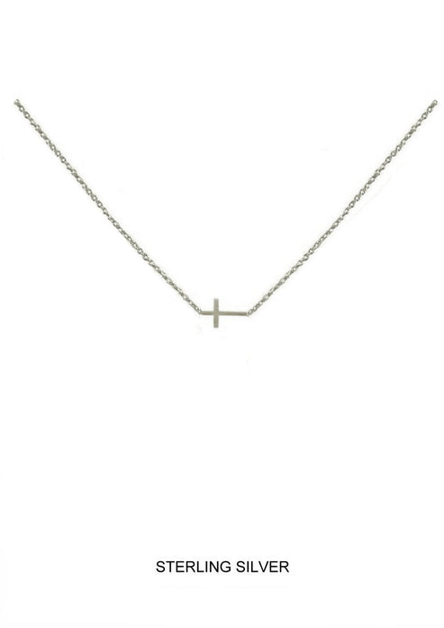 TINY SIDEWAYS CROSS SATIN SILV