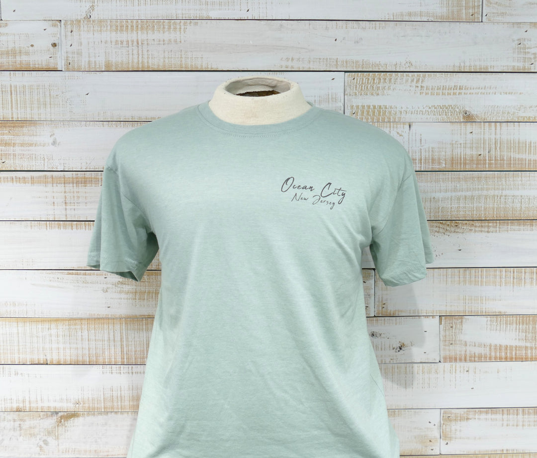 Ocean City Classics - Short Sleeve Youth - Beach Scene T-Shirt - Sage Green