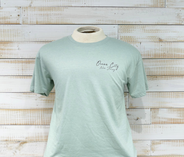 Ocean City Classics - Short Sleeve Youth - Beach Scene T-Shirt - Sage Green
