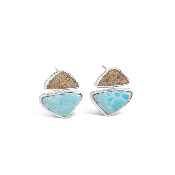 Dune - Sterling Silver - Silver "Coastal Edge" Larimar Ocean City Beach Sand Stud Earrings