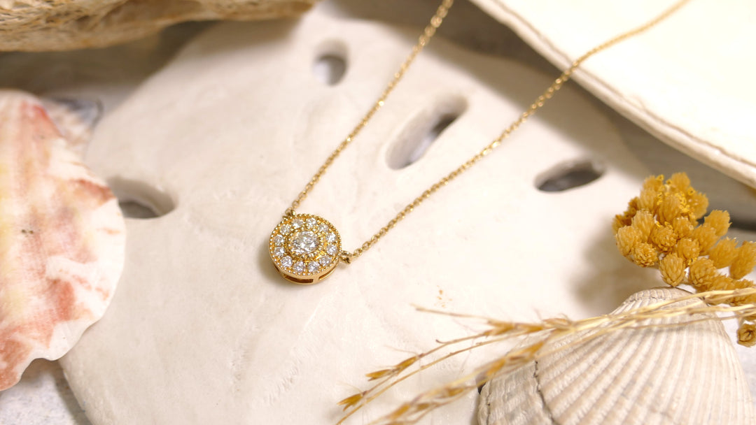 14k Yellow Gold Diamond Center 0.14ct + 0.12ct Round Necklace (18")