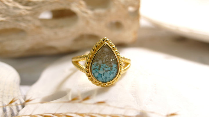 Dune - Sterling Silver - Gold Vermeil "Mermaid" Teardrop Turquoise Gradient Ring (Size 8)