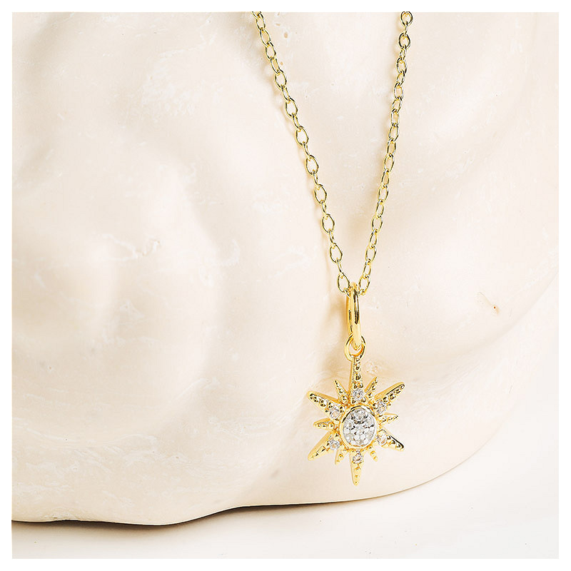 Ocean - - Gold Vermeil White Sapphire Sun Necklace