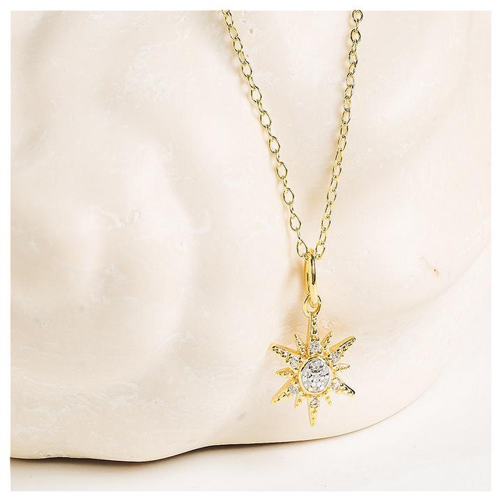 Ocean - - Gold Vermeil White Sapphire Sun Necklace