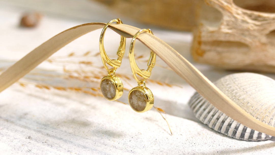 Dune - - Gold Vermeil Sand Jewel Round Ocean City Beach Sand Lever Back Earrings