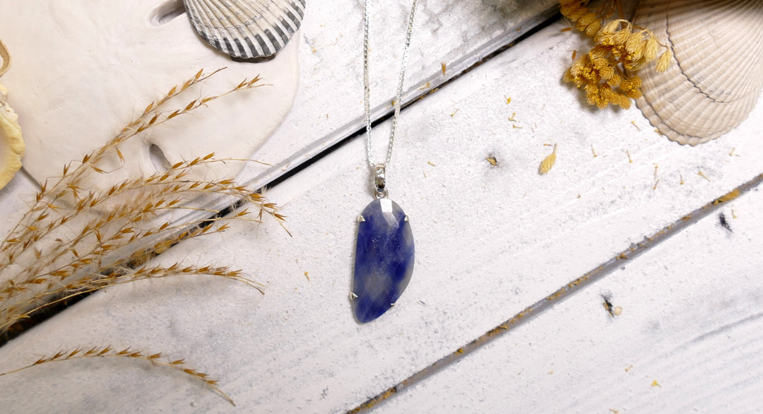 Sterling Silver - Silver Raw Cut Sapphire Necklace