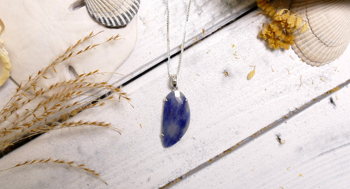 Sterling Silver - Silver Raw Cut Sapphire Necklace