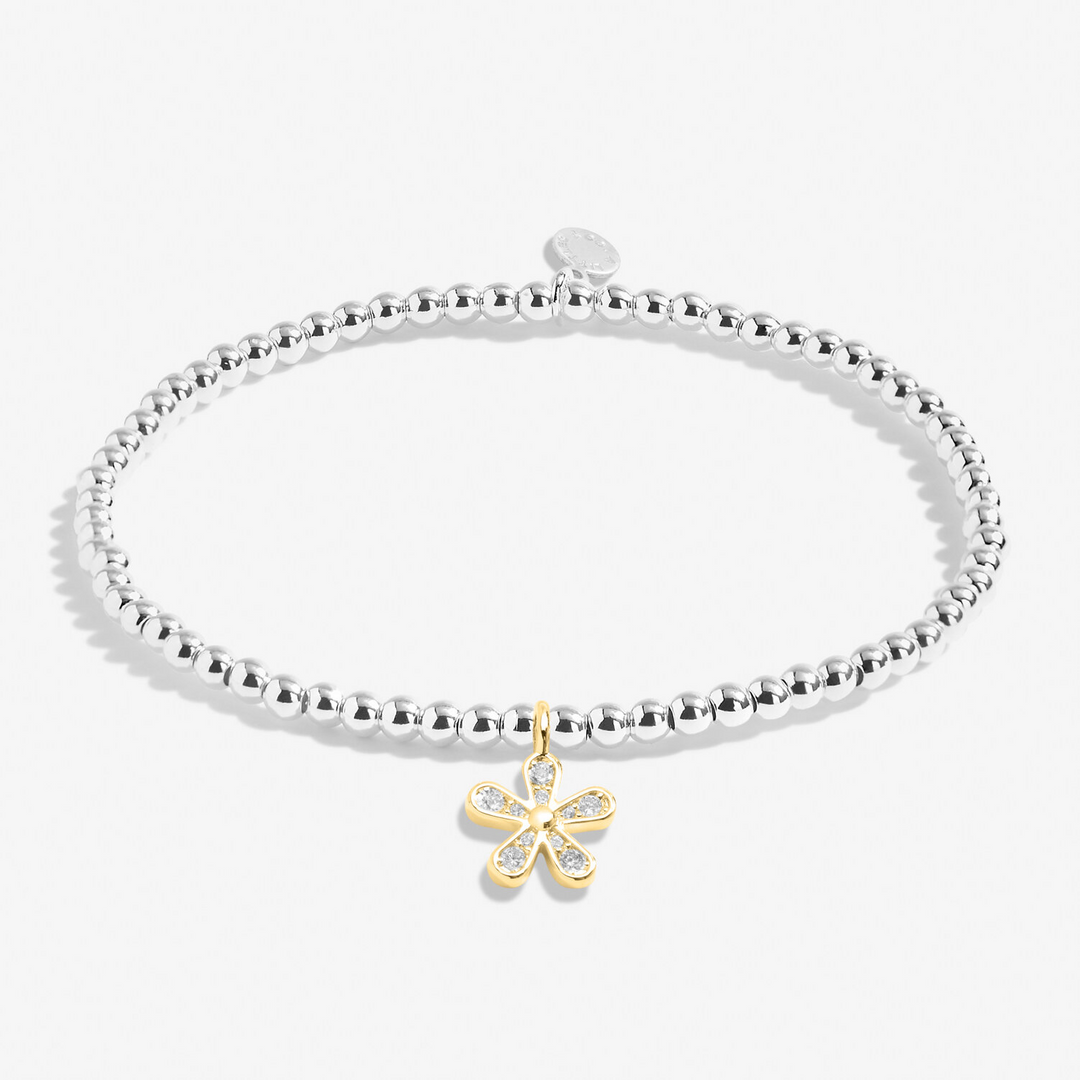 A Little & Co - Brass - Two Tone - Mother's Day Crystal Flower Stretch Beaded Bracelet 6 7/8"