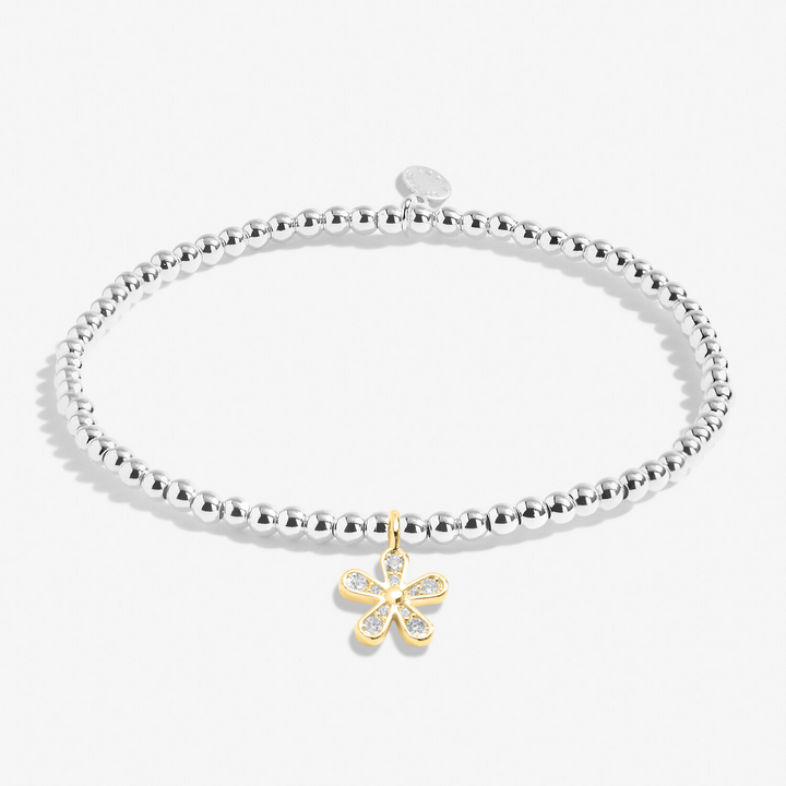 A Little & Co - Brass - Two Tone - Mother's Day Crystal Flower Stretch Beaded Bracelet 6 7/8"