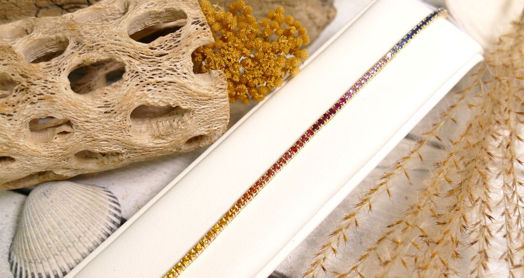 14k Yellow Gold Sapphire Rainbow Gradient Tennis Bracelet