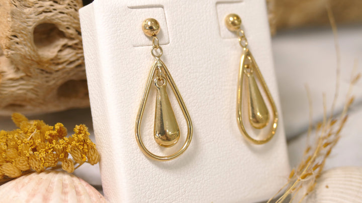 14k Yellow Gold Open Pearshape Dangle Earrings