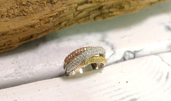 14K Tri Tone Natural Diamond Ring