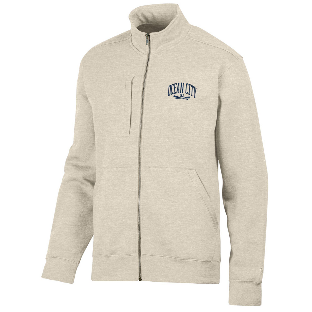 GEAR - Long Sleeve Full Zip Cadet Collar Front Pocket OC Oars Sweatshirt - Oatmeal