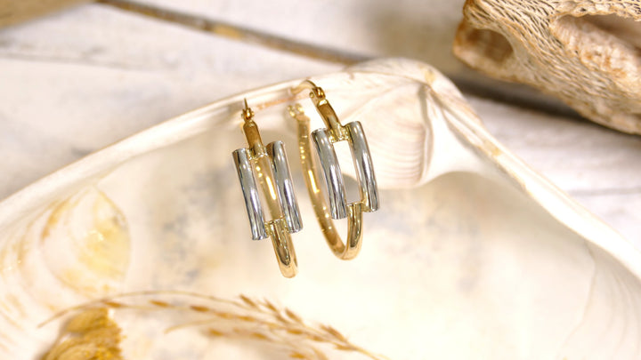 14k Two Tone Oval with Buckle Hoop Earrings