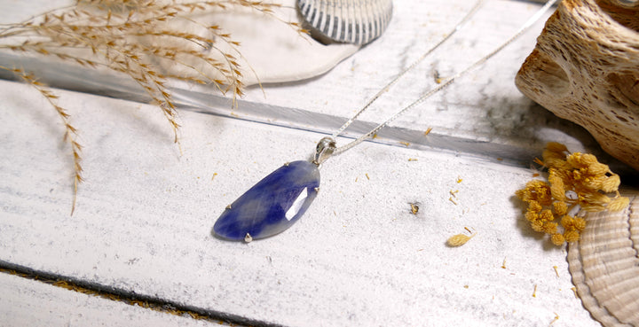 Sterling Silver - Silver Raw Cut Sapphire Necklace