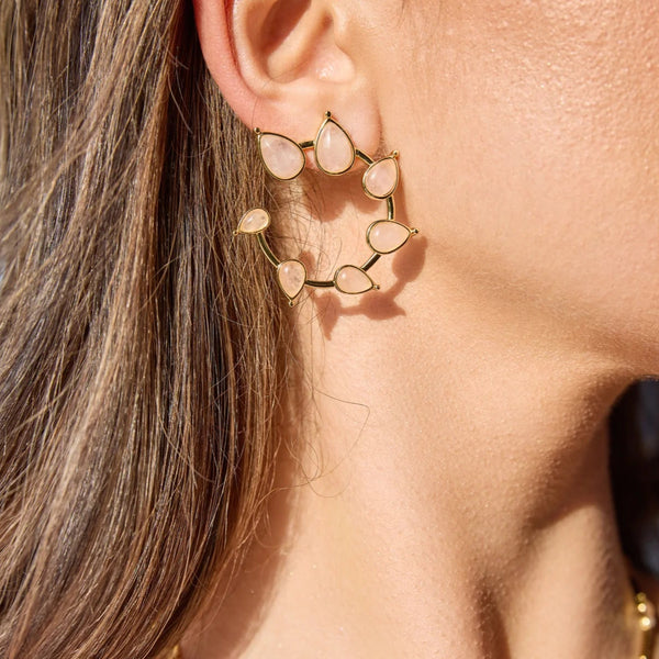 Adriana Pappas - Brass - Gold Filled Gemstone Spiral Stud Rose Quartz Hoop Earrings