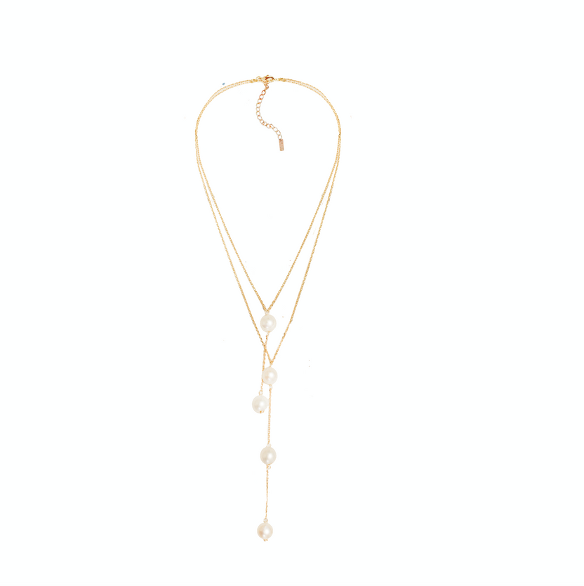 Adriana Pappas - Brass - Gold Filled "Satellite" Freshwater Pearl Lariat Necklace 14" + Adustable