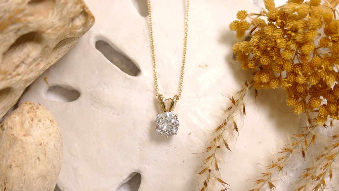 14k Yellow Gold Monte Luna Solitaire 1.00ct Lab Diamond Necklace