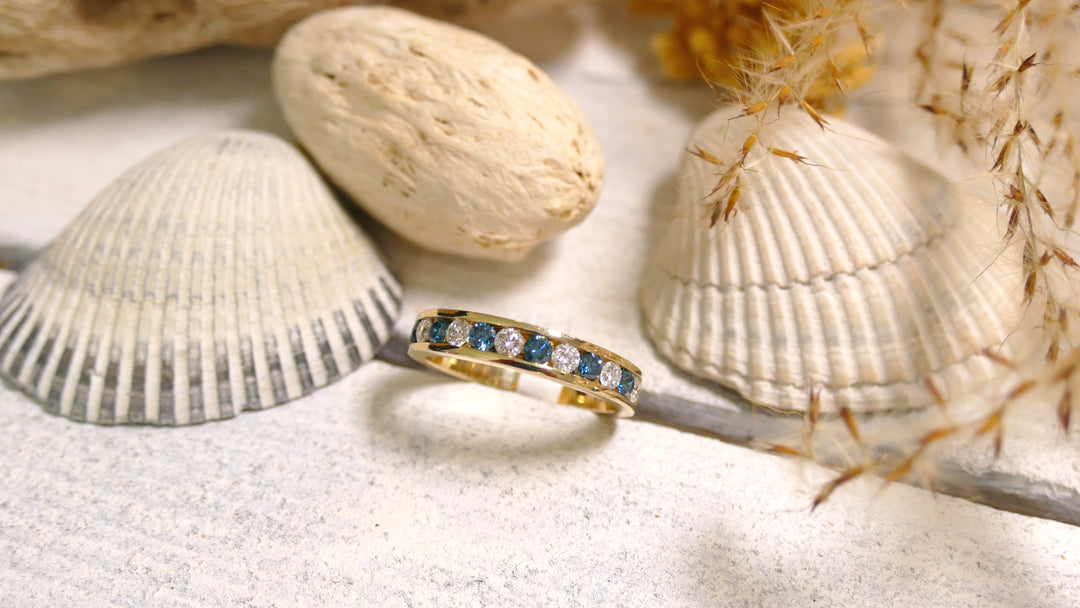 14K Yellow Gold + Natural Diamond .35ct Blue Diamond Ring (Size 7)