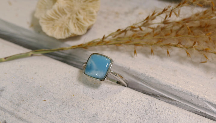 Sterling Silver - Silver Different Sizing Avalible Cushion Larimar Ring (Size 7)