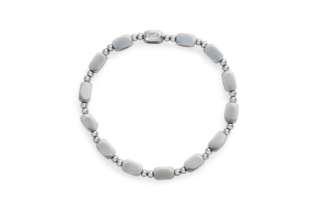 Isla - Stainless Steel - Silver - All in - Glacier Grey Beaded Stretch Bracelet