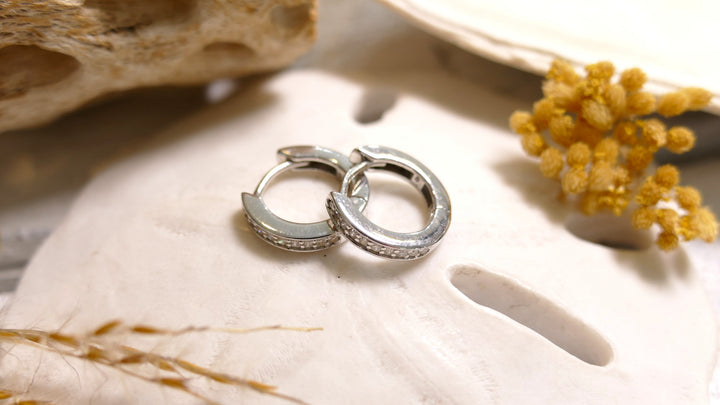 Dune - Sterling Silver - Silver 10mm Natural Diamond Hoop Earrings