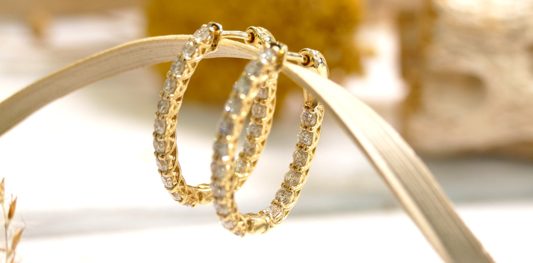 14k Yellow Gold 2ctw Diamonds Oval Small Hoop Earrings