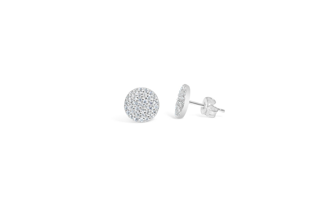 Stia Sterling Silver Silver Pave Disk Cubic Zirconia Stud Earrings