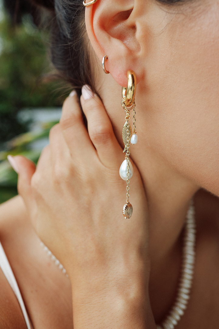 Adriana Pappas - - 14K Gold Filled - Fish Charm - Freshwater Pearl Shell Dangle Earrings