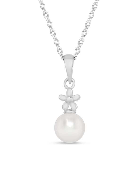 Lily Nily - Sterling Silver - Silver Freshwater Pearl Flower 14-16" Drop Necklace